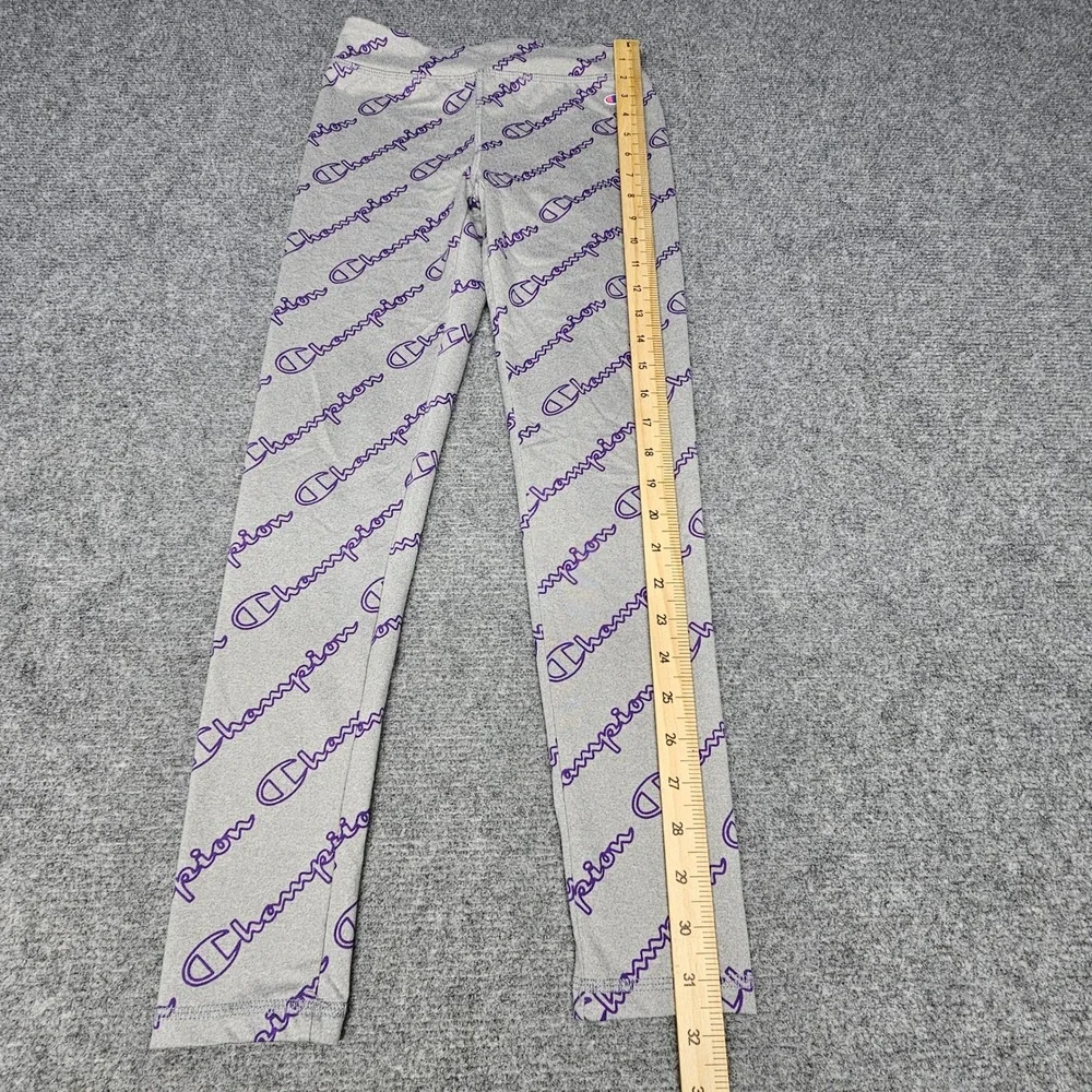 Champion Leggings Girls 10/12 Gray Purple Script Logo Retro Athletic Y2K Boho